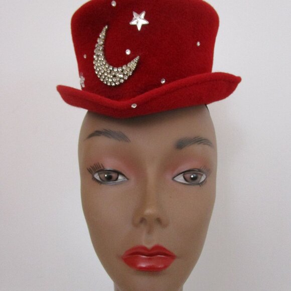 Rhinestone Stars Moon Felt Mini Top Hat Art Deco Derby Church main image 8